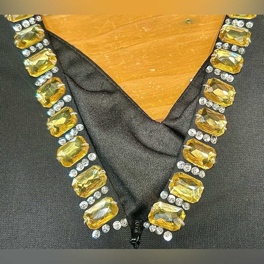 Basix Black Label Sexy Cocktail V-Neck Mini Dress w/Gold & Silver Rhinestones, 0 - Picture 12 of 16